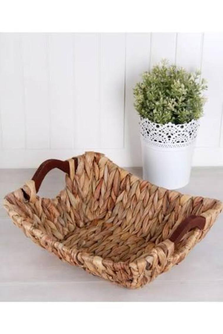 Lüx Ahşap Tutacaklı Hasır Ekmek Sepeti