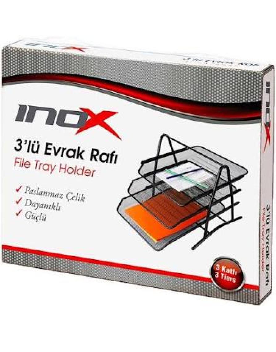 Inox 3'lü Metal Evrak Rafı