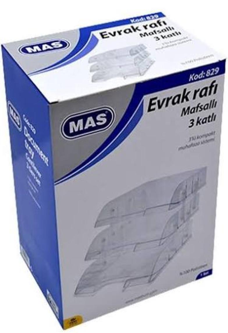 Mas Evrak Rafı -3 Katlı Mafsallı Set Şeffaf 829
