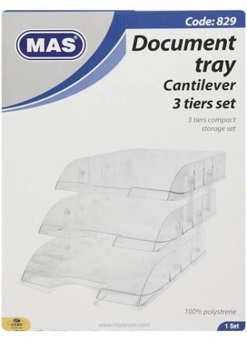 Mas Evrak Rafı -3 Katlı Mafsallı Set Şeffaf 829