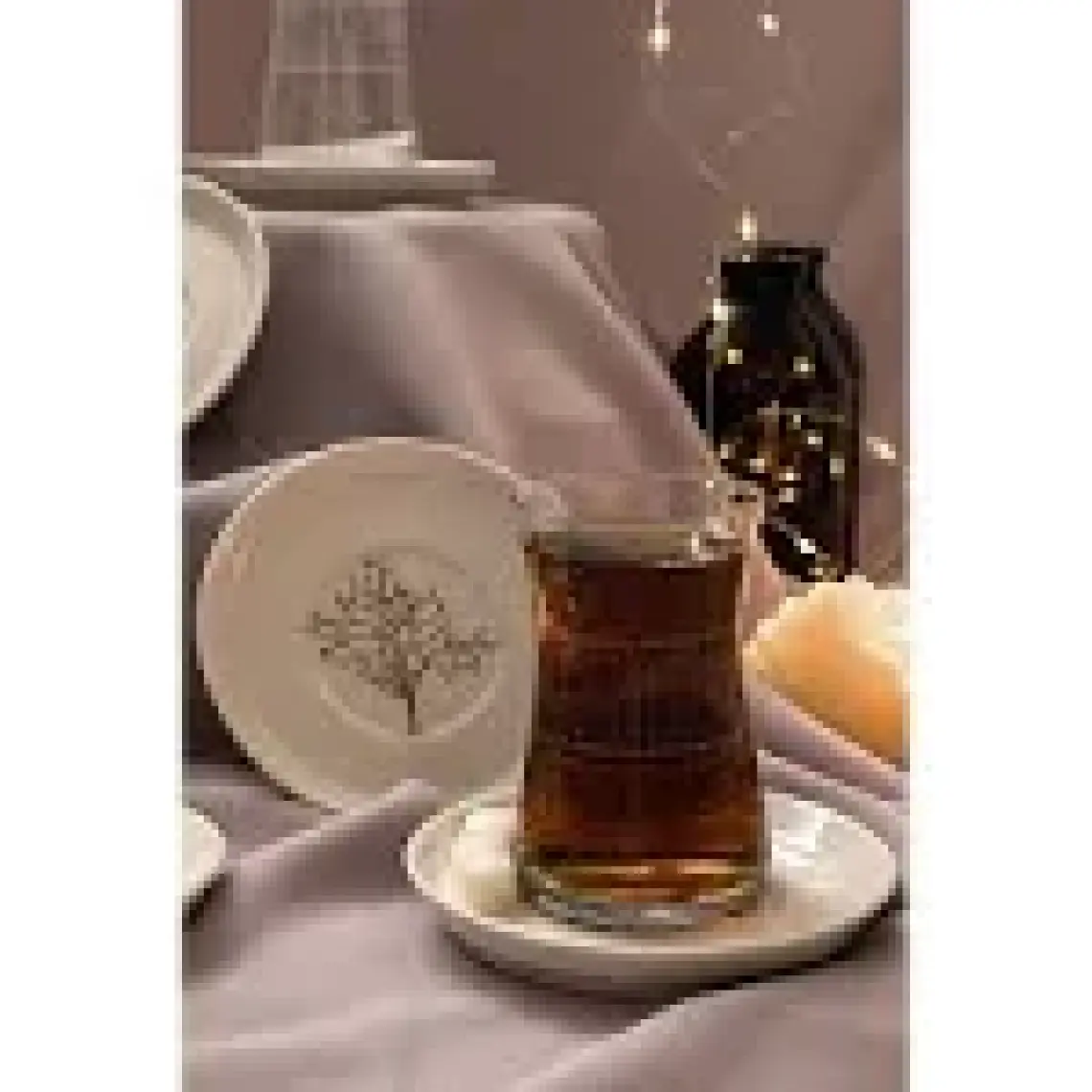 Heda Porselen Hayat Ağacı Porselen Çay Tabağı 6'lı 13CM Kırık Beyaz