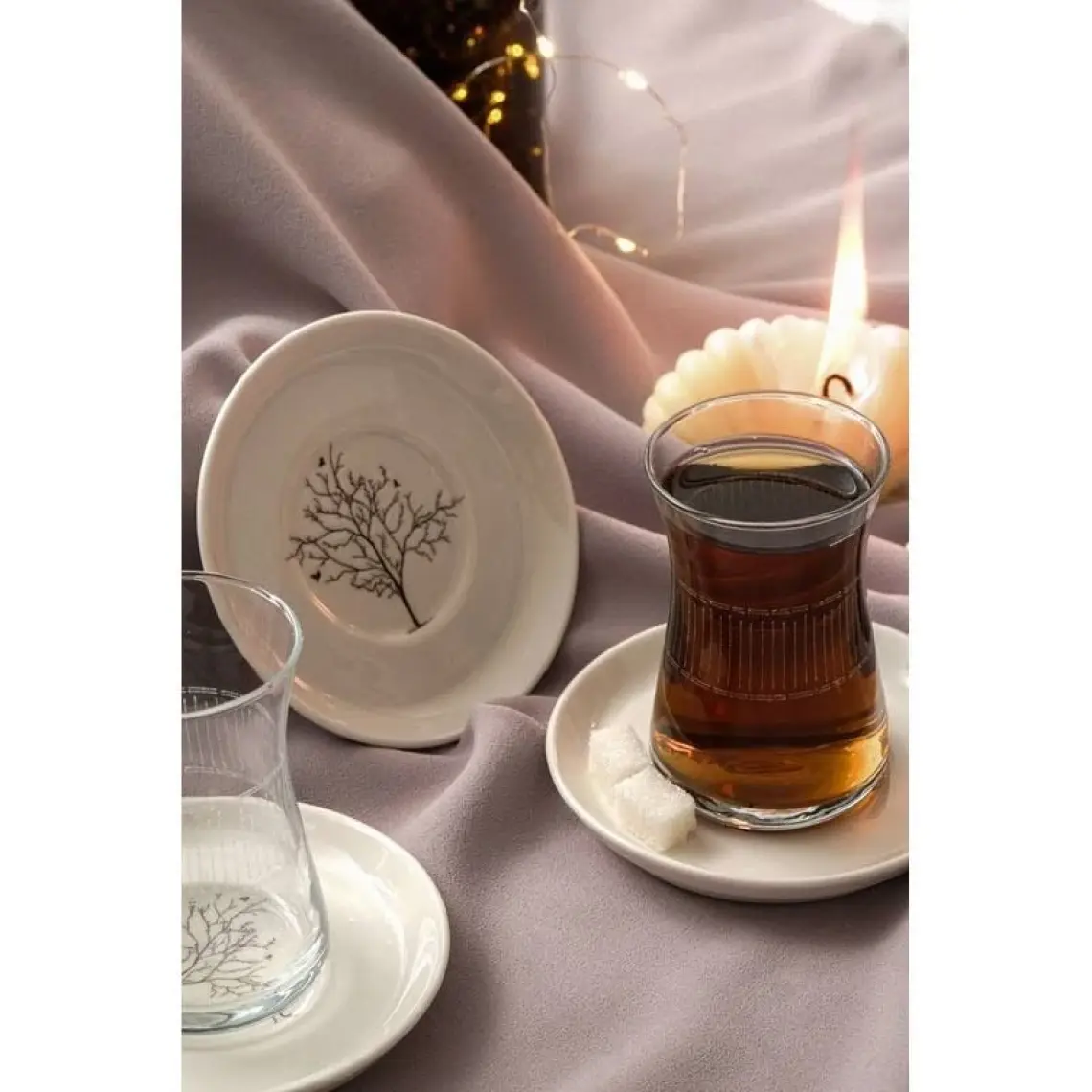 Heda Porselen Hayat Ağacı Porselen Çay Tabağı 6'lı 13CM Kırık Beyaz