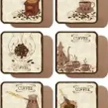 Hayat Poster Türk Kahvesi ve Kahve Çekirdeği Değirmeni 6lı Retro Ahşap Bardak Altlığı Seti
