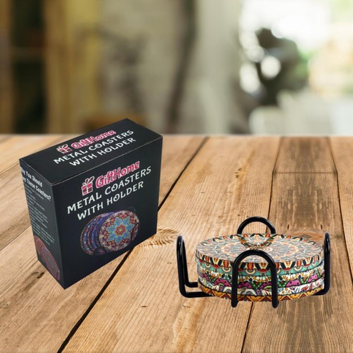 Gifthome 6 Lı Kuş Figürlü Metal Bardak Altlığı ve Metal Stand