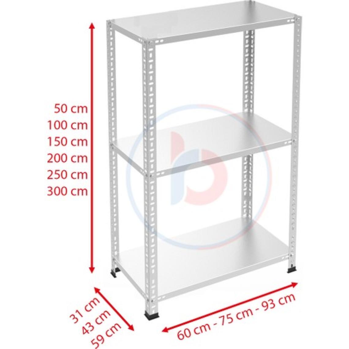 Rafburada 3 Katlı Galvaniz Çelik Raf - Depo, Arşiv, Kiler, Dosya, Market Rafı - 43x93 cm-100 cm-1.00 mm