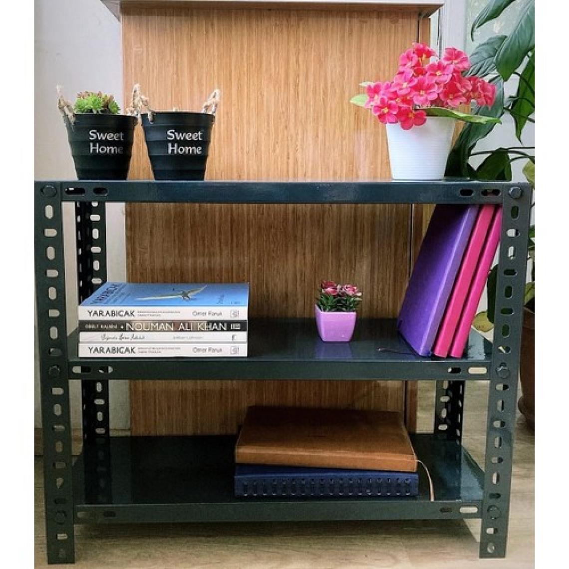 Rafburada 3 Katlı 20x60x50 Cm Siyah Dekoratif Çelik Raf - Depo, Arşiv, Kiler, Dosya, Market Rafı
