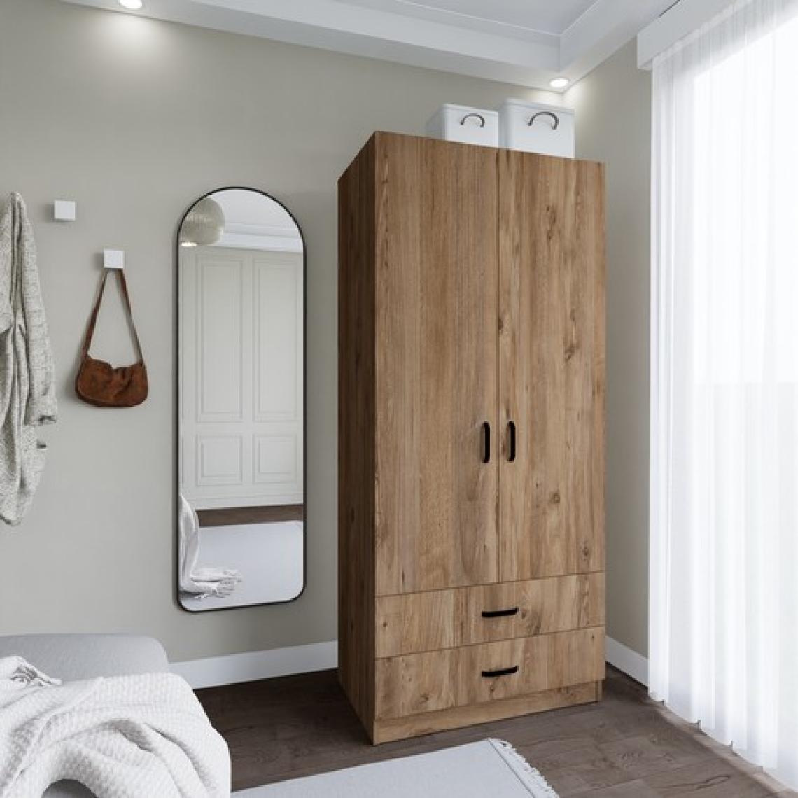 Yaman 80 cm Atlantik Çam 2 Kapaklı 2 Çekmeceli Elbise Dolabı - Gardırop