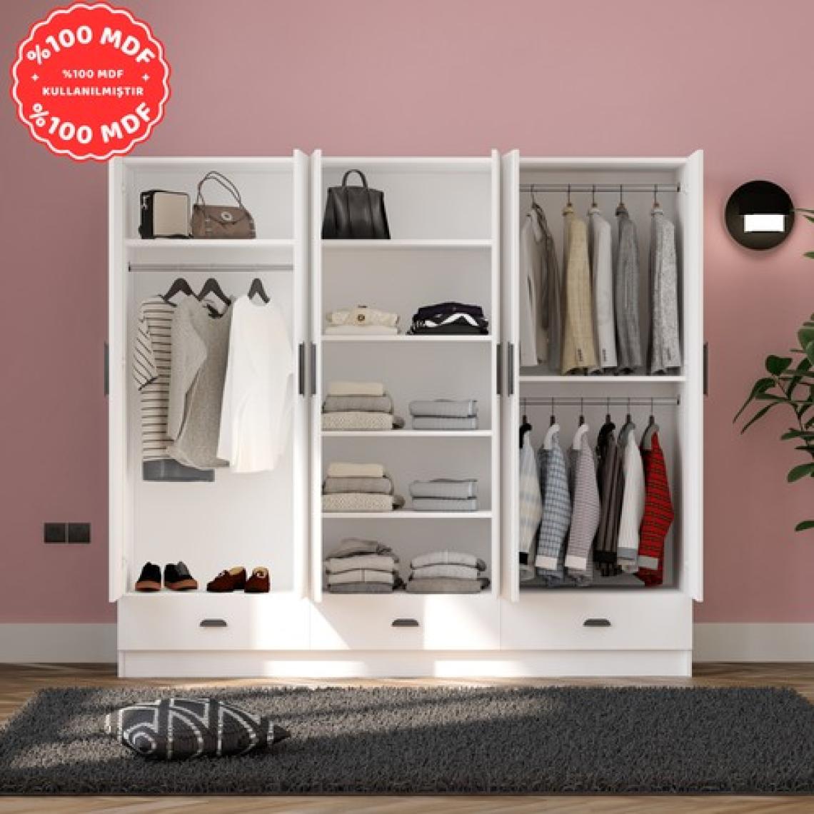 İmbaş Inci 6 Kapak 3 Çekmeceli Gardırop  Mdf
