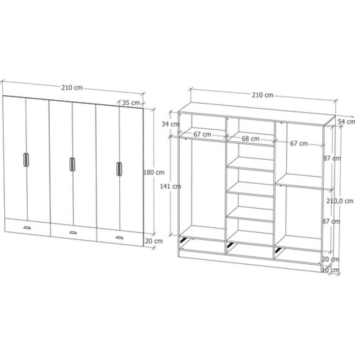 İmbaş Inci 6 Kapak 3 Çekmeceli Gardırop  Mdf