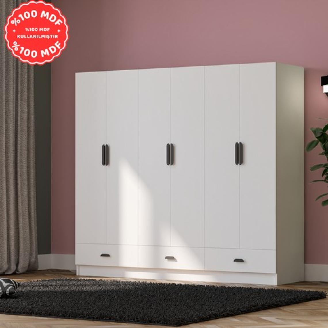 İmbaş Inci 6 Kapak 3 Çekmeceli Gardırop  Mdf