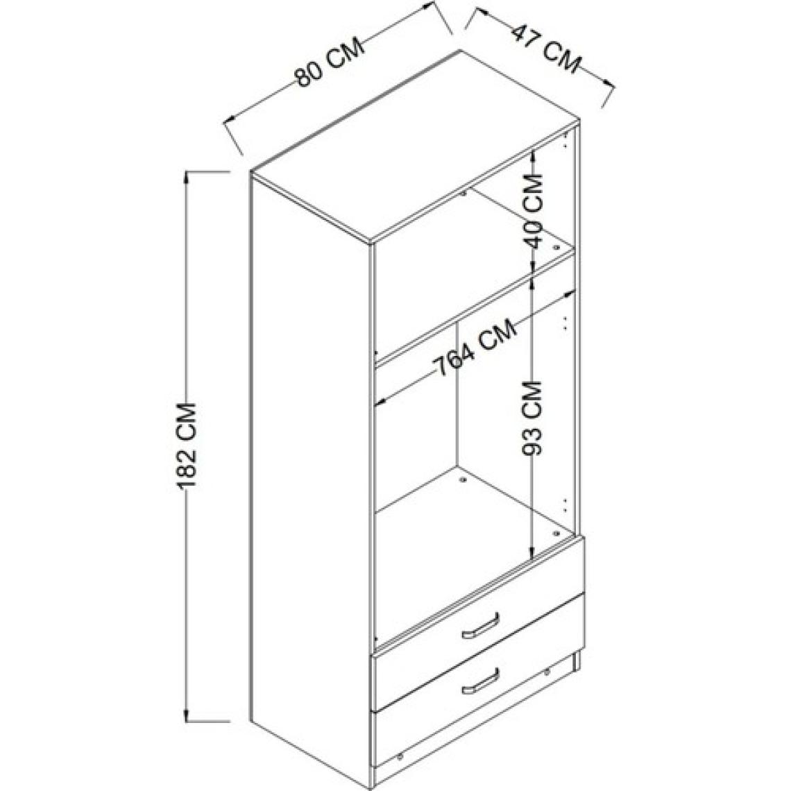 Yaman 80 cm Mat Beyaz 2 Kapaklı 2 Çekmeceli Elbise Dolabı - Gardırop
