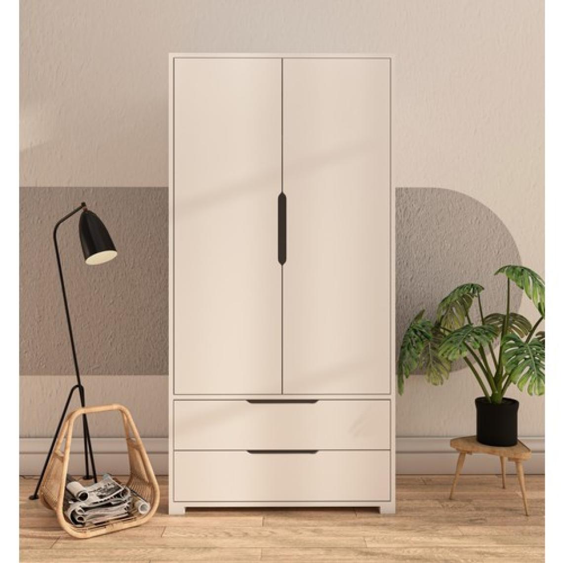 Vertex Mobilya Flora 2 Kapaklı 2 Çekmeceli Gardırop Beyaz Elbise Dolabı