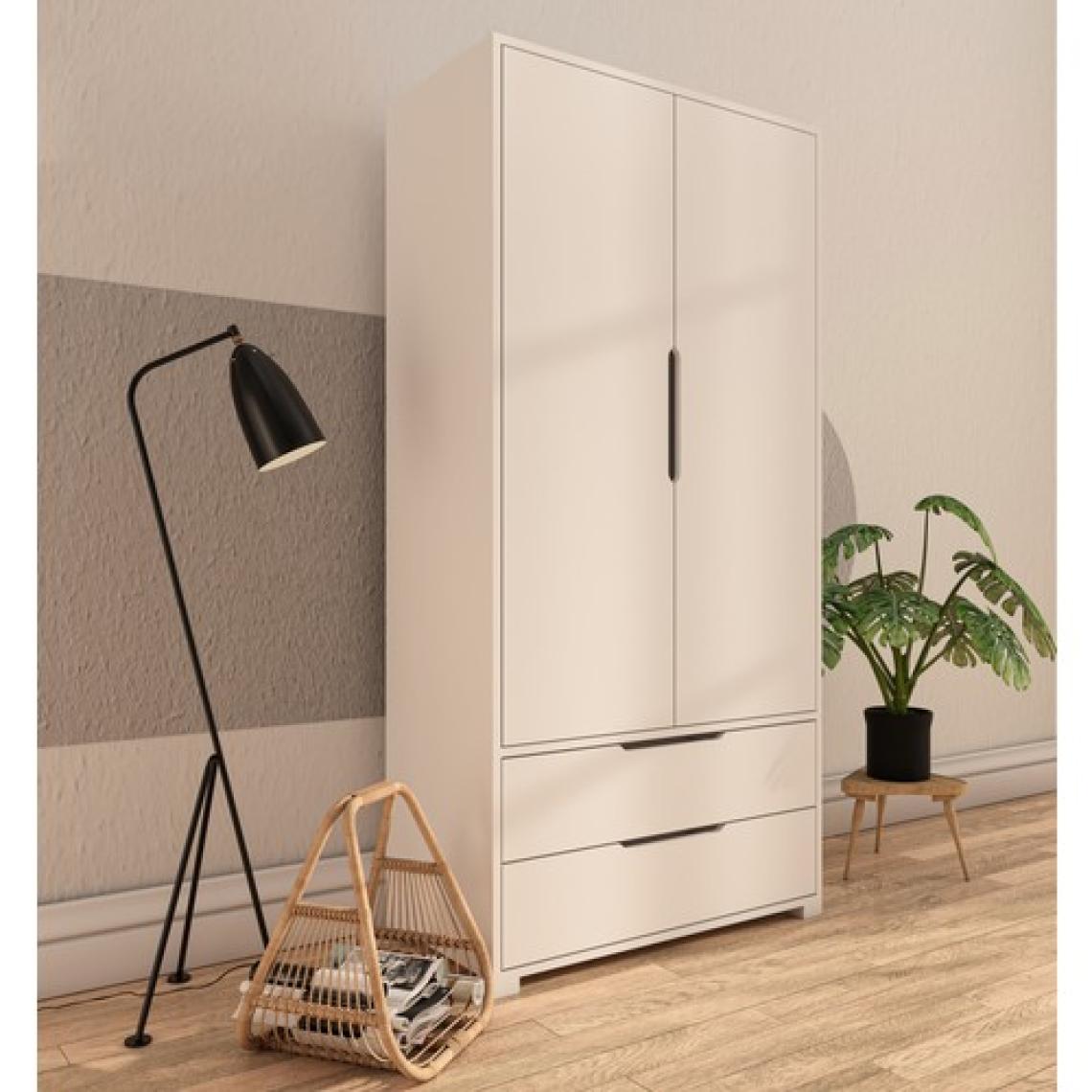 Vertex Mobilya Flora 2 Kapaklı 2 Çekmeceli Gardırop Beyaz Elbise Dolabı