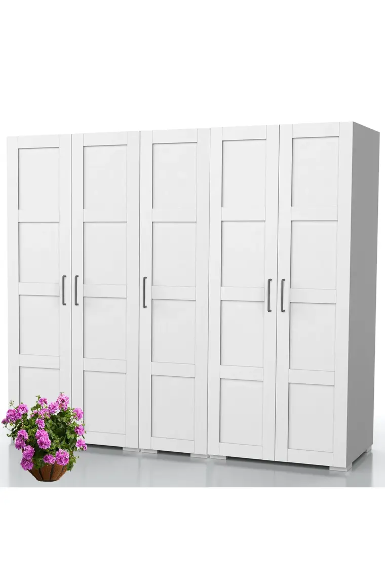 Dekorex MNT-511 Beyaz Beş Kapaklı Gardırop