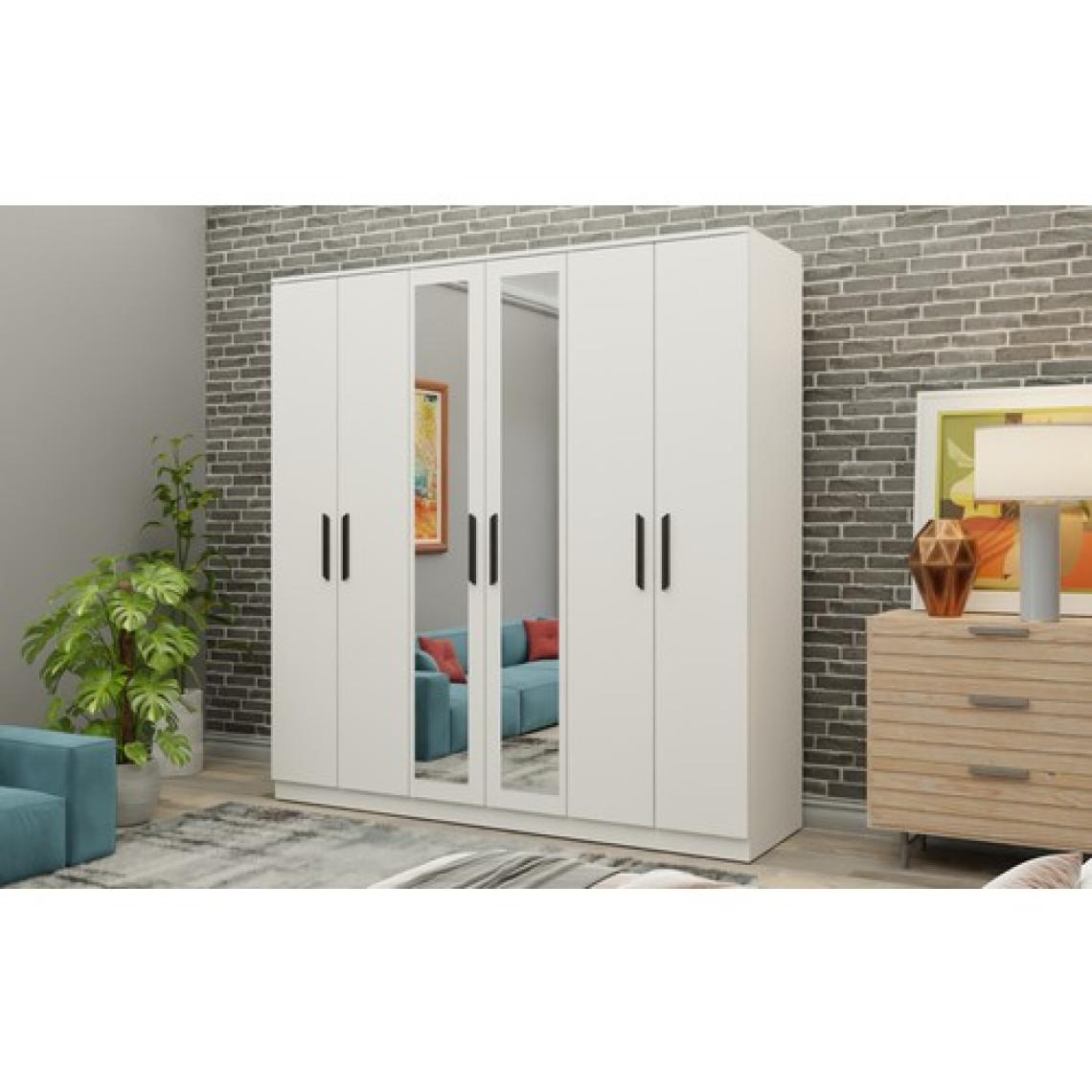 Metalia Gm 081 Favorite 6 Kapılı Aynalı Beyaz Siyah Kulplu Gardırop