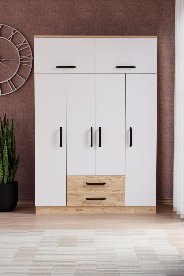EVDEMO Tema 6 Kapak 2 Çekmeceli Gardırop Atlantik Çam Beyaz