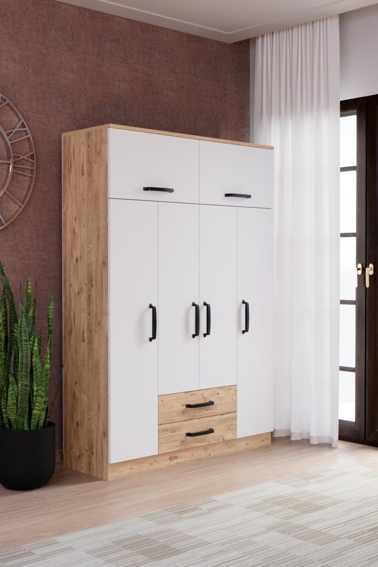 EVDEMO Tema 6 Kapak 2 Çekmeceli Gardırop Atlantik Çam Beyaz