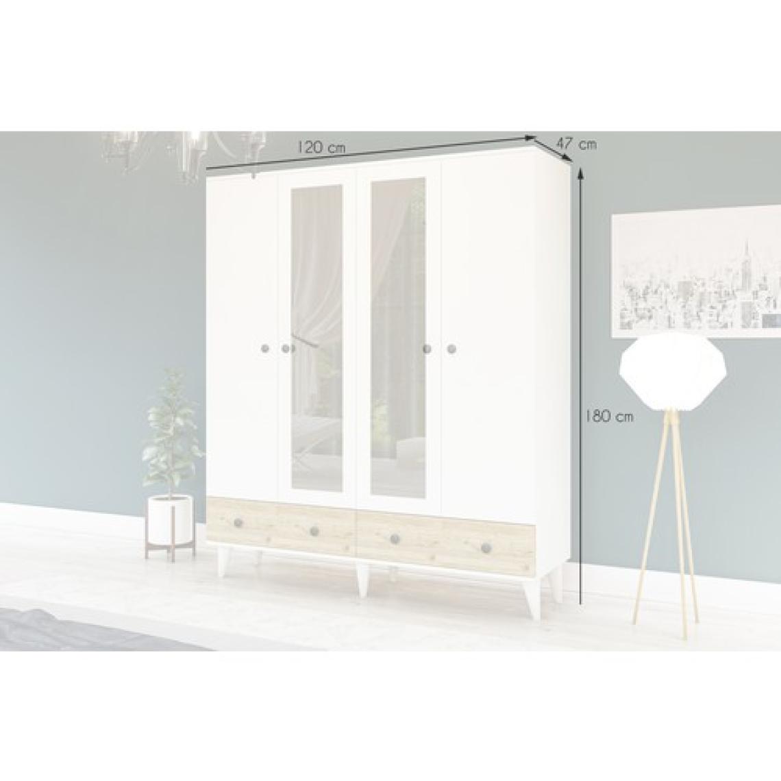 Metalia Gm 417 4 Kapılı 2 Çekmeceli Düğme Kulplu Aynalı Beyaz-Atlantik Çam Gardırop