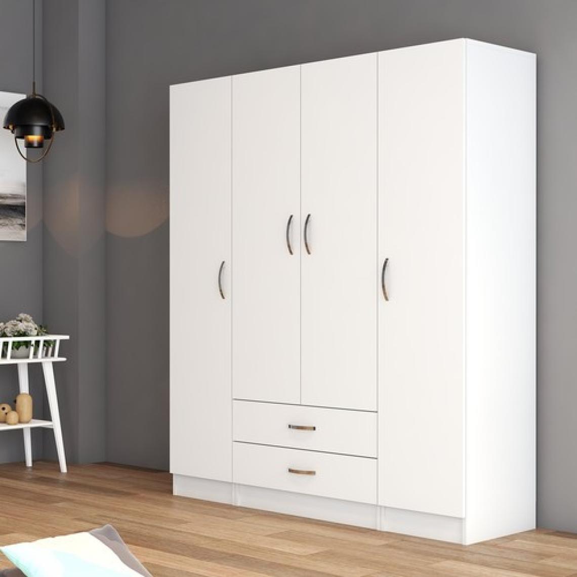 4 Kapılı Iki Çekmeceli Geniş Gardrop Beyaz- GRD0601