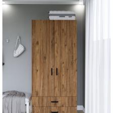Yaman 80 cm Atlantik Çam 2 Kapaklı 2 Çekmeceli Elbise Dolabı - Gardırop
