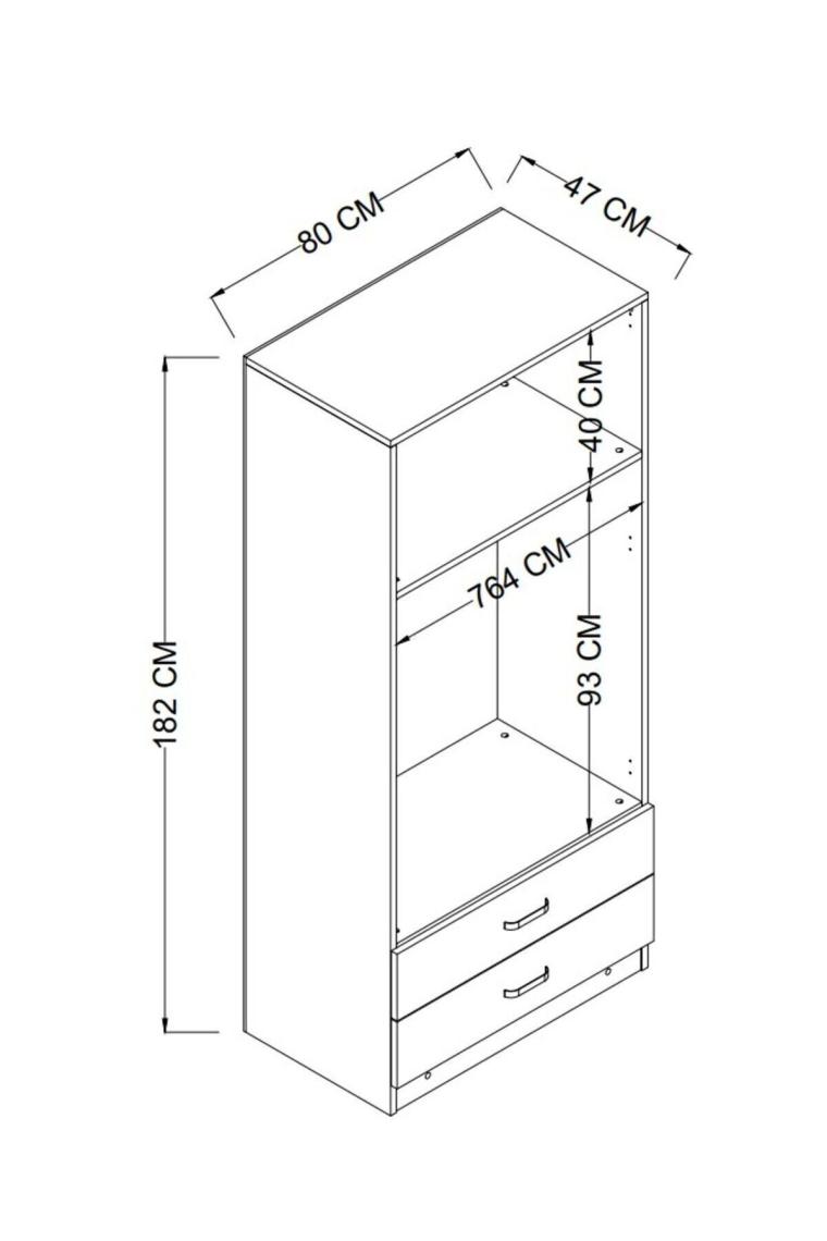 Yaman 80 cm Atlantik Çam 2 Kapaklı 2 Çekmeceli Elbise Dolabı - Gardırop