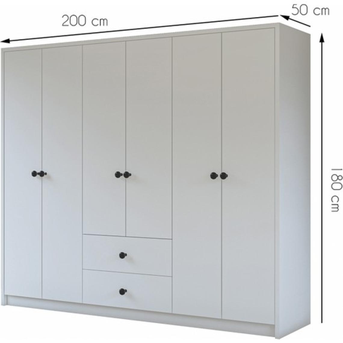 Metalia Gm 069 Delüx 6 Kapı 2 Çekmeceli Düğme Kulplu Gardırop