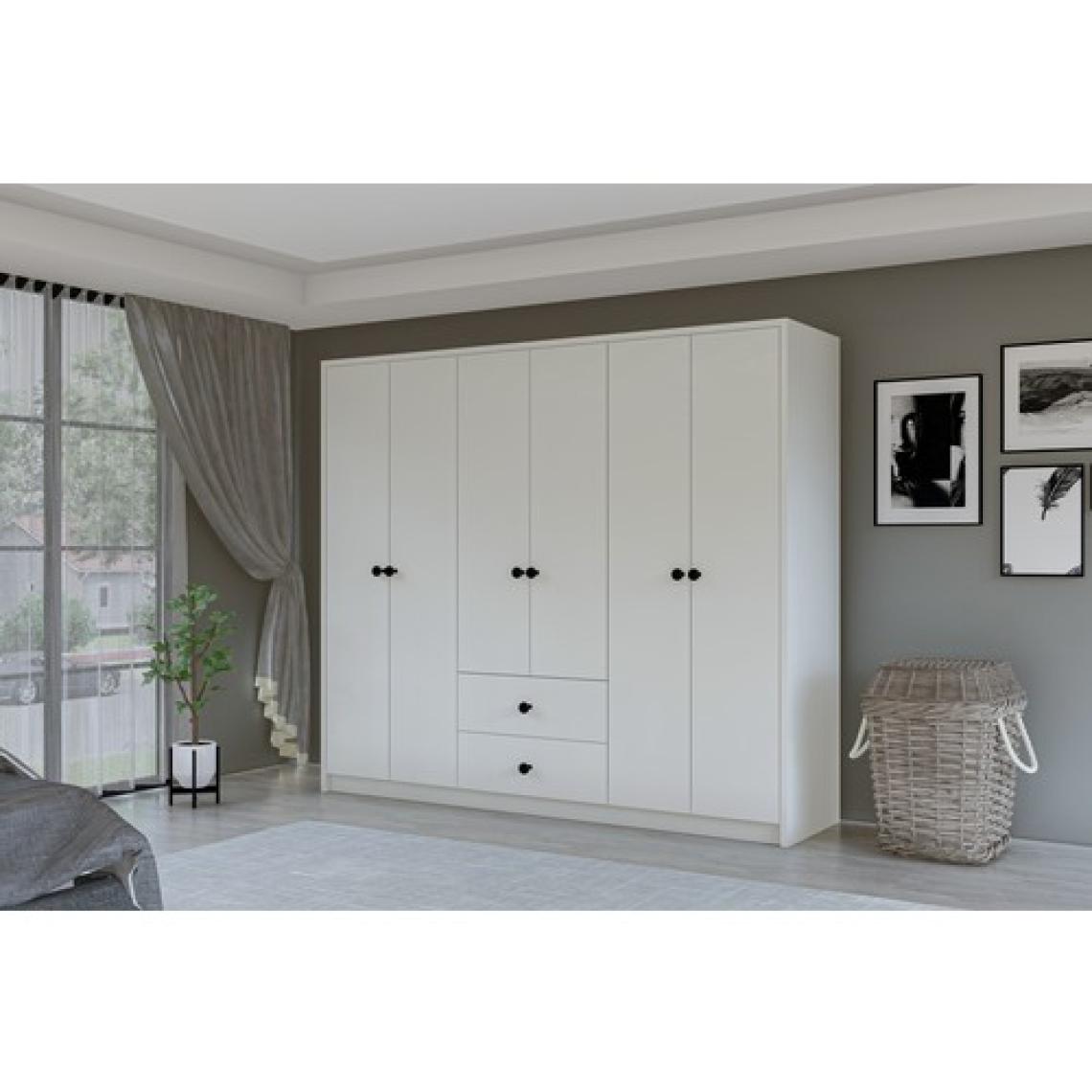 Metalia Gm 069 Delüx 6 Kapı 2 Çekmeceli Düğme Kulplu Gardırop