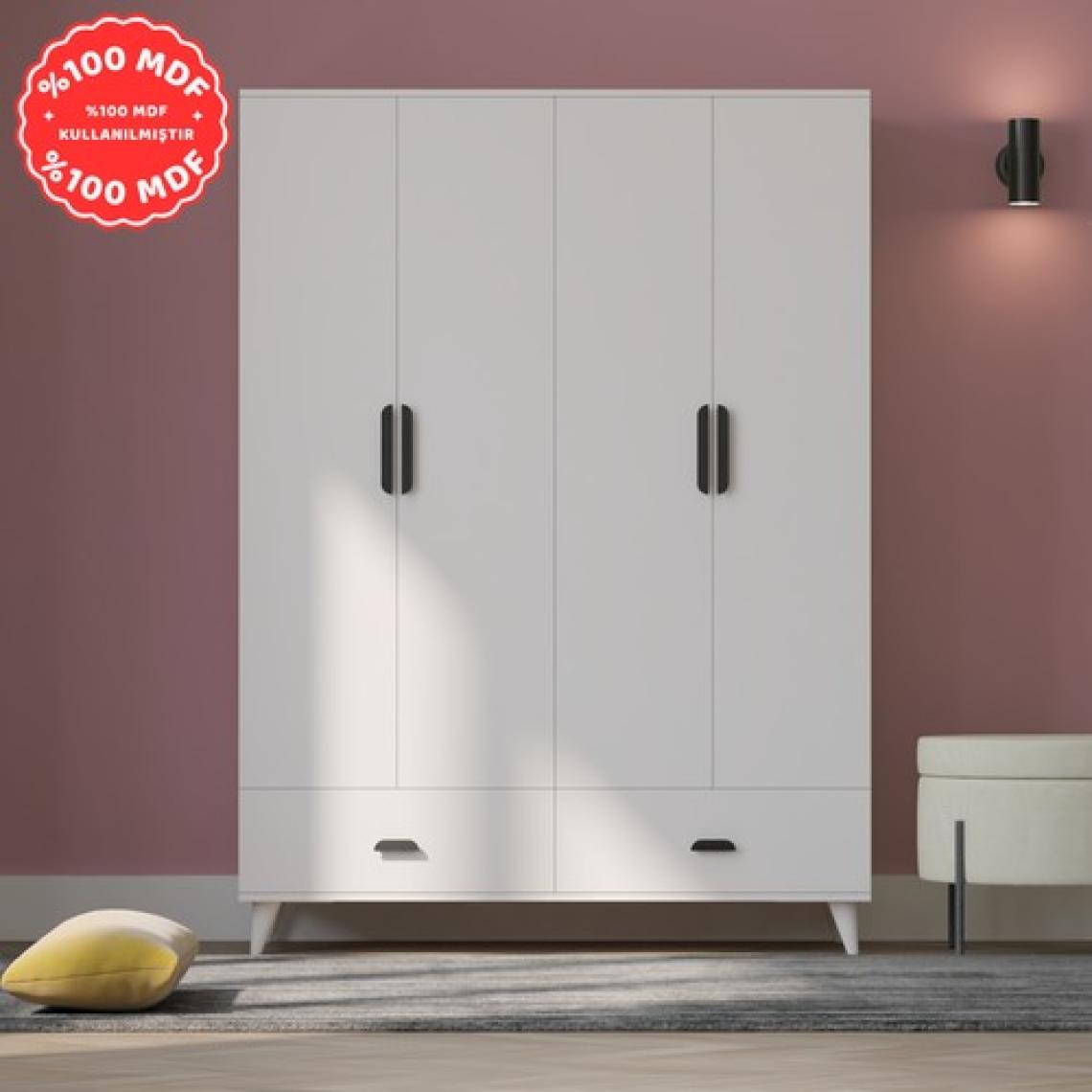 İmbaş Inci 4 Kapaklı 2 Çekmeceli Gardırop Beyaz %100 Mdf