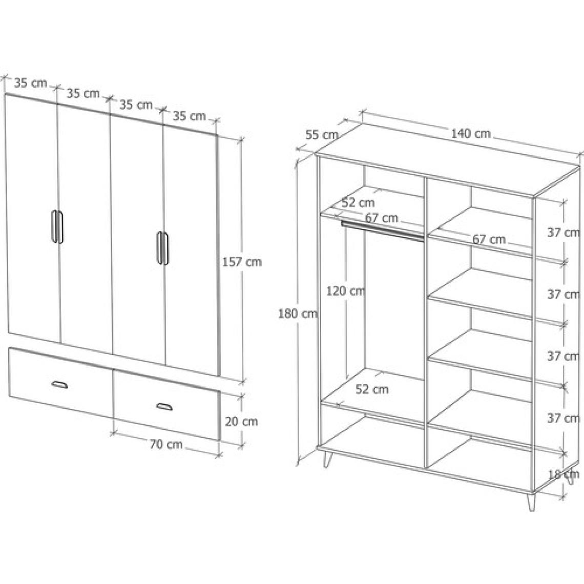 İmbaş Inci 4 Kapaklı 2 Çekmeceli Gardırop Beyaz %100 Mdf