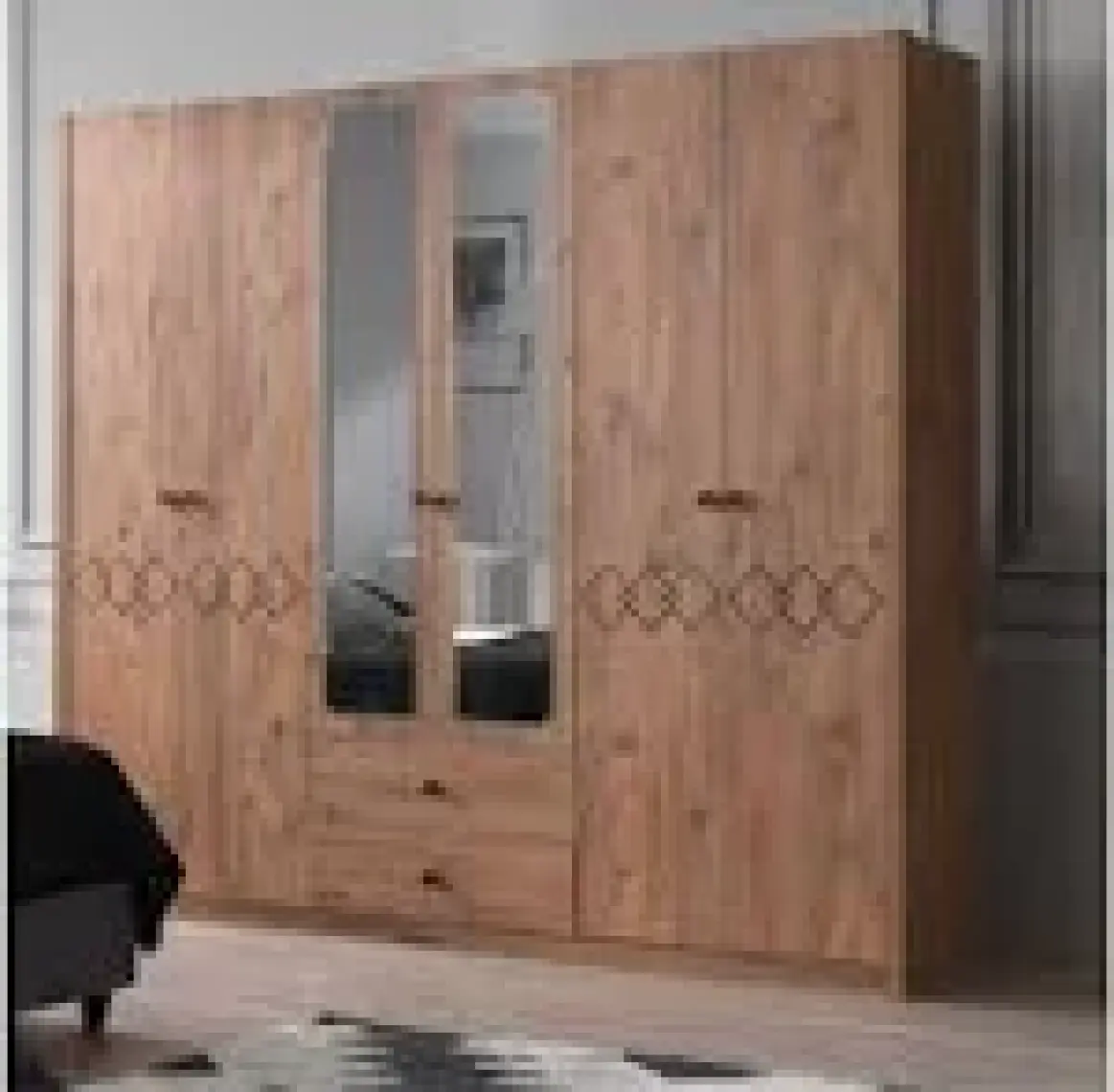 Ekonomik 6 Kapılı Gardrop 2 Çekmeceli Ceviz Elbise Dolabı