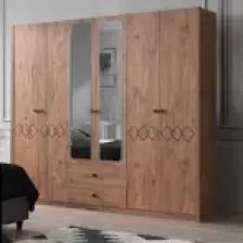 Ekonomik 6 Kapılı Gardrop 2 Çekmeceli Ceviz Elbise Dolabı