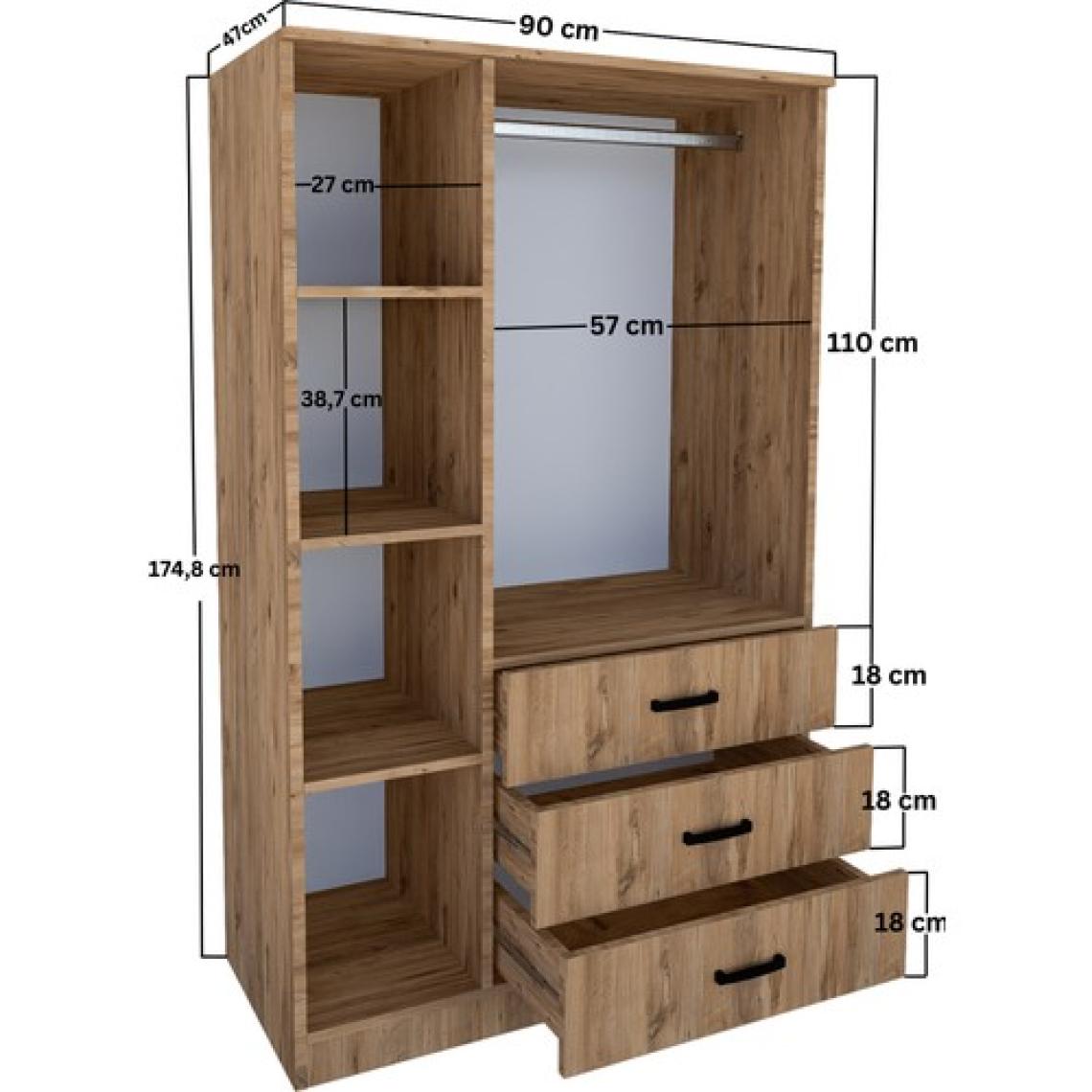 Easy Atlantik Çam 3 Kapılı 3 Çekmeceli Çok Amaçlı Elbise Dolabı