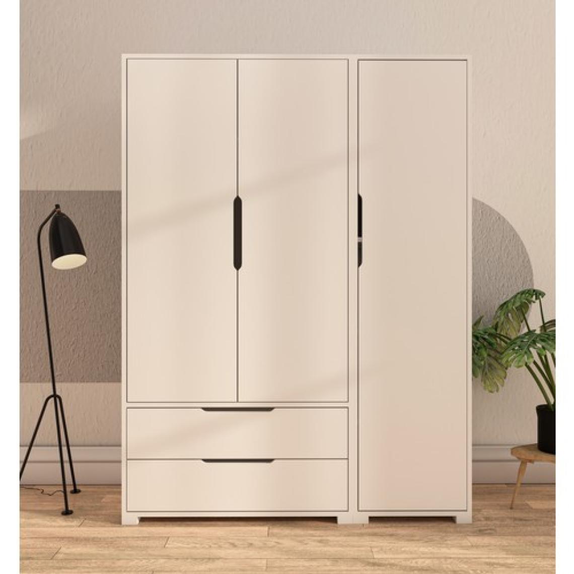Vertex Mobilya Flora 3 Kapaklı 2 Çekmeceli Gardırop Beyaz Elbise Dolabı