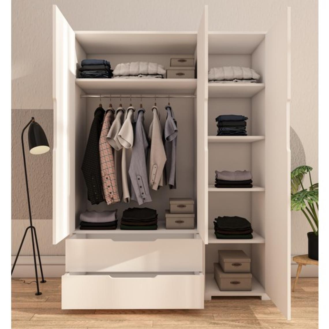 Vertex Mobilya Flora 3 Kapaklı 2 Çekmeceli Gardırop Beyaz Elbise Dolabı