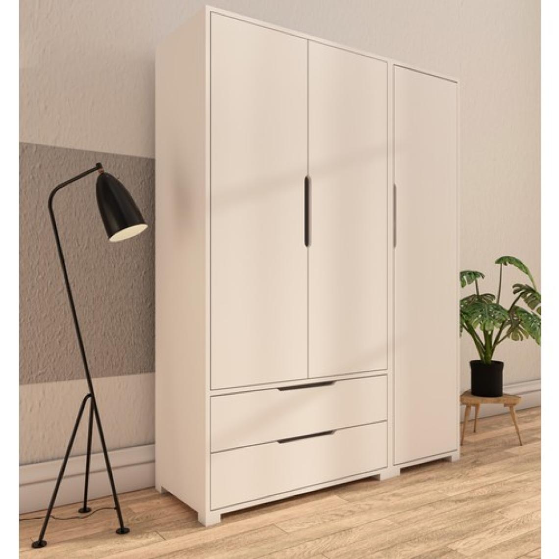 Vertex Mobilya Flora 3 Kapaklı 2 Çekmeceli Gardırop Beyaz Elbise Dolabı