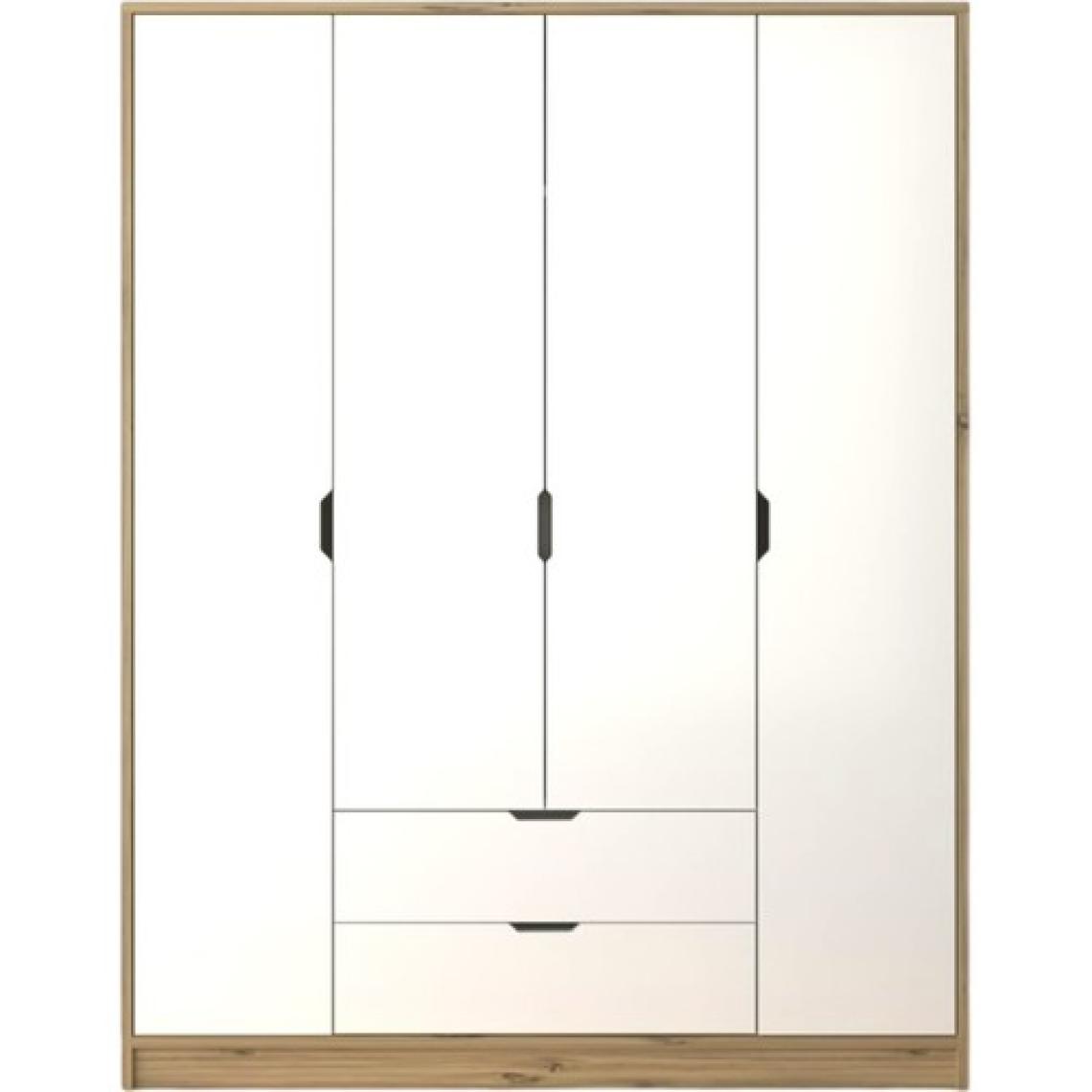 Midoser Mat Beyaz - Keçe (Açık Ceviz) 4 Kapılı 2 Çekmeceli Elbise Dolabı - Gardırop