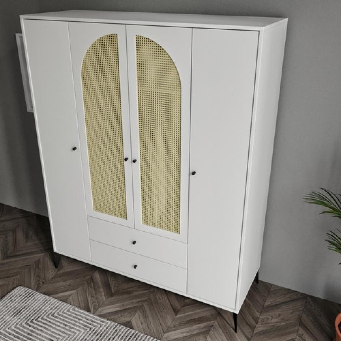 Merlin Mobilya Diamond 4 Kapaklı 2 Çekmeceli Çift Hazeranlı Dolap