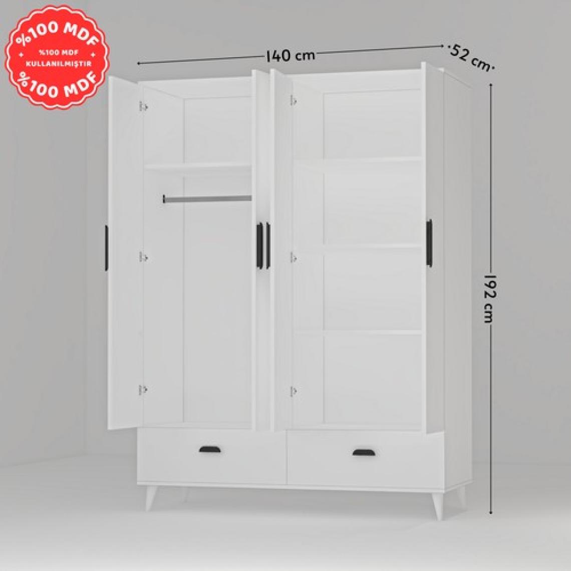 İmbaş Inci 4 Kapaklı 2 Çekmeceli Gardırop Beyaz %100 Mdf