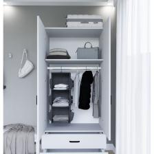Yaman 80 cm Mat Beyaz 2 Kapaklı 2 Çekmeceli Elbise Dolabı - Gardırop