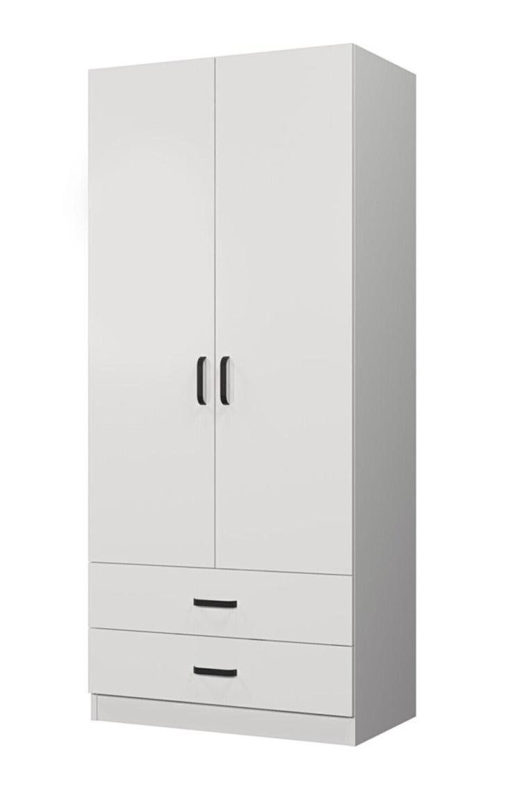Yaman 80 cm Mat Beyaz 2 Kapaklı 2 Çekmeceli Elbise Dolabı - Gardırop