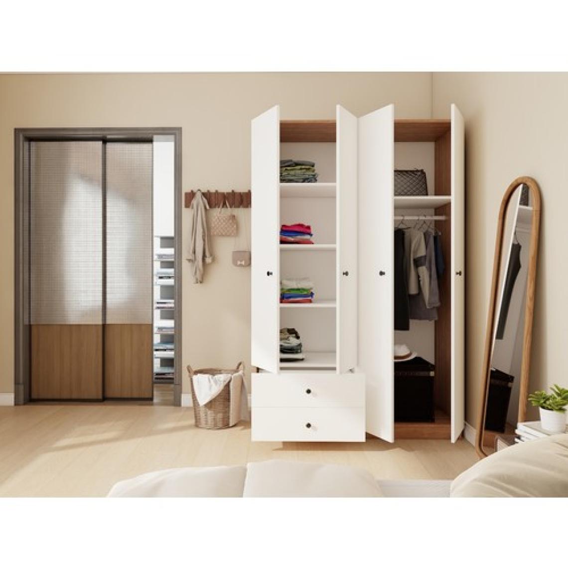 MasifMarket 4 Kapaklı 2 Çekmeceli Gardırop Marbellakiraz/beyaz Renk