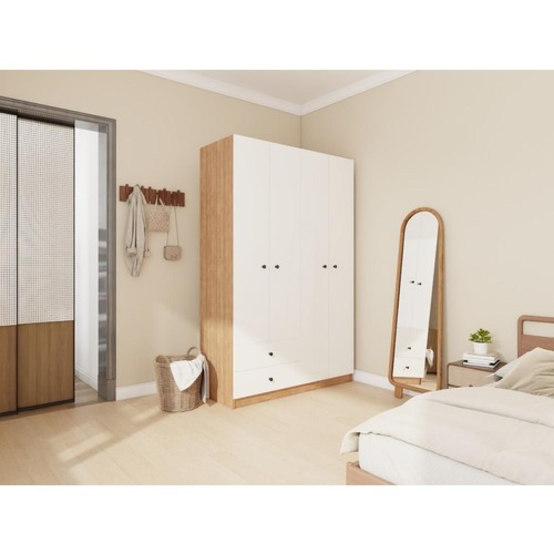 MasifMarket 4 Kapaklı 2 Çekmeceli Gardırop Marbellakiraz/beyaz Renk