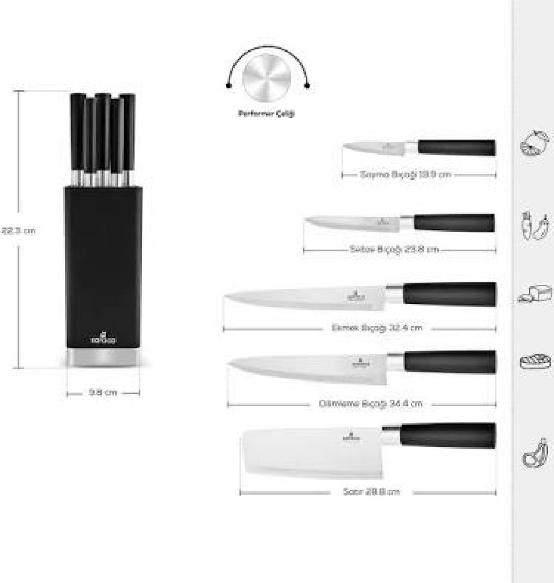 Karaca Skycut Siyah 6 Parça Standlı Satırlı Bıçak Seti