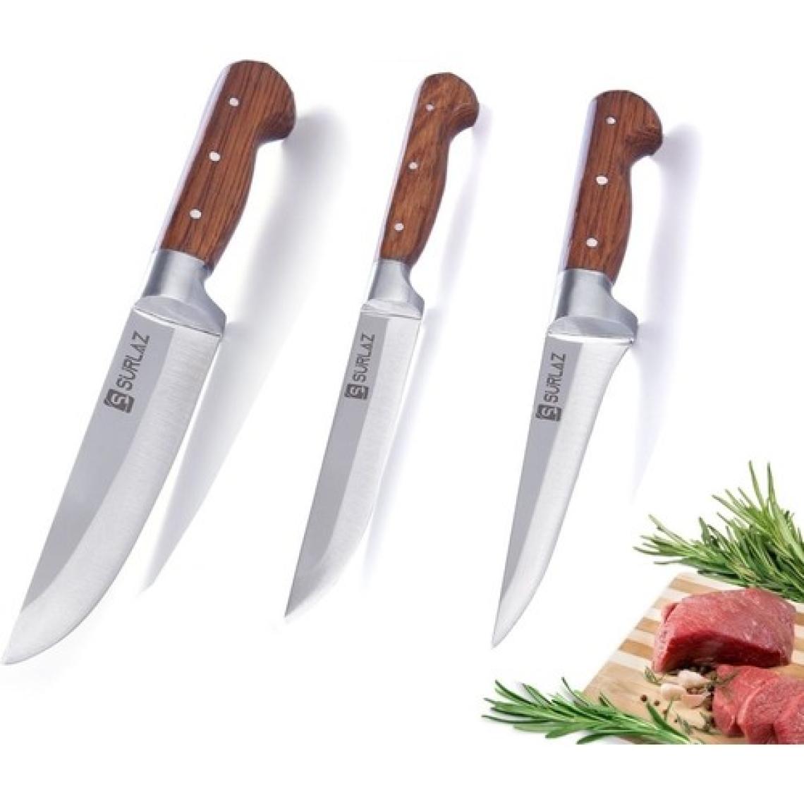 SürLaz Handmade Sürmene Kasap Kurban Serisi Bıçak Seti Et Sebze Yüzme Sıyırma Bıçak Mutfak Bıçağı 3'Lü