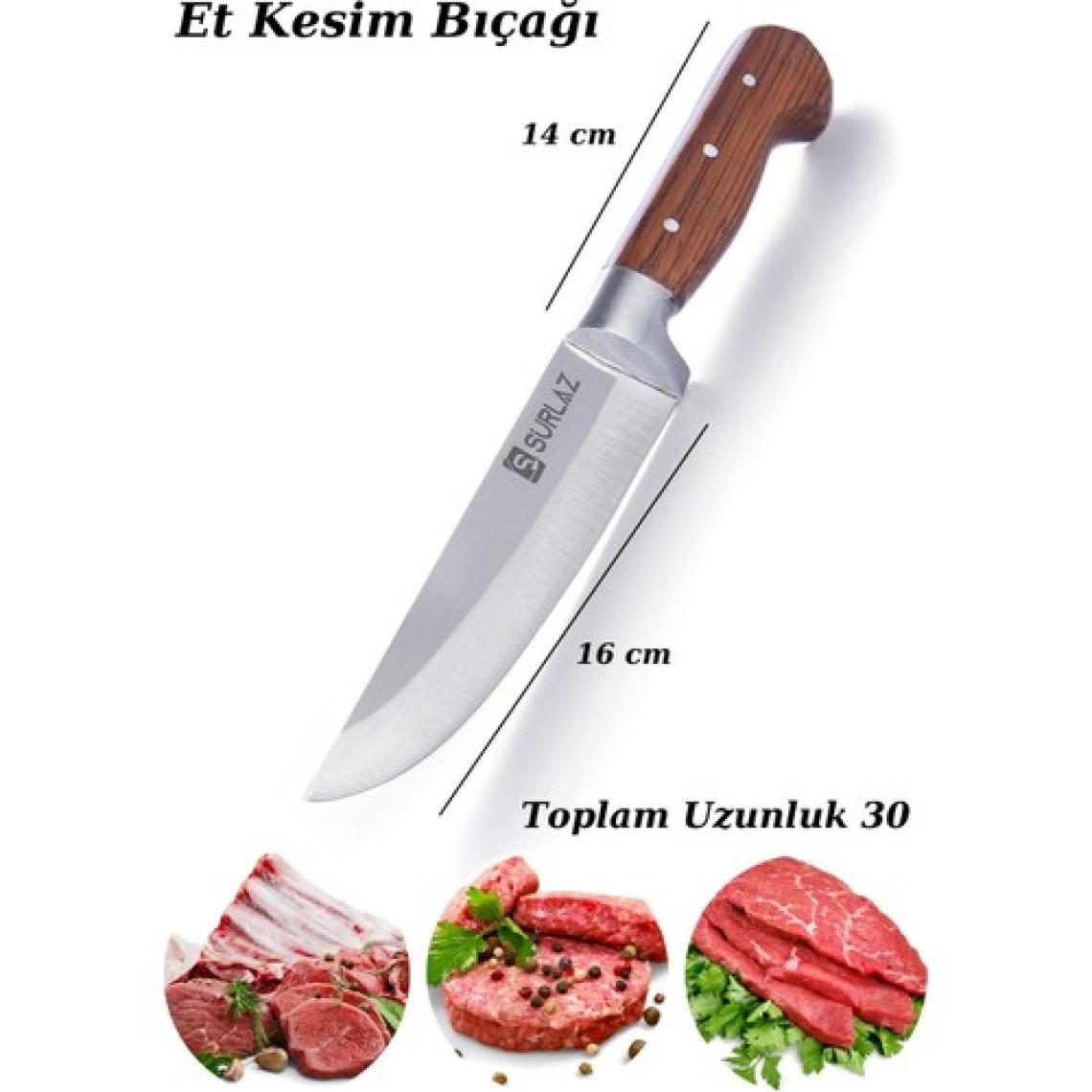 SürLaz Handmade Sürmene Kasap Kurban Serisi Bıçak Seti Et Sebze Yüzme Sıyırma Bıçak Mutfak Bıçağı 3'Lü