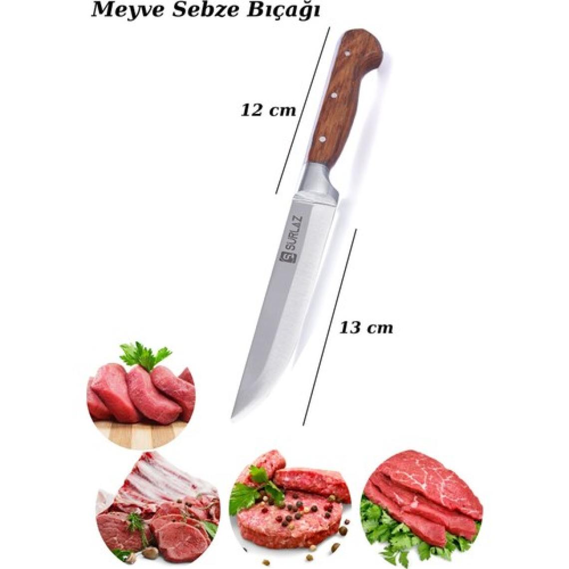 SürLaz Handmade Sürmene Kasap Kurban Serisi Bıçak Seti Et Sebze Yüzme Sıyırma Bıçak Mutfak Bıçağı 3'Lü