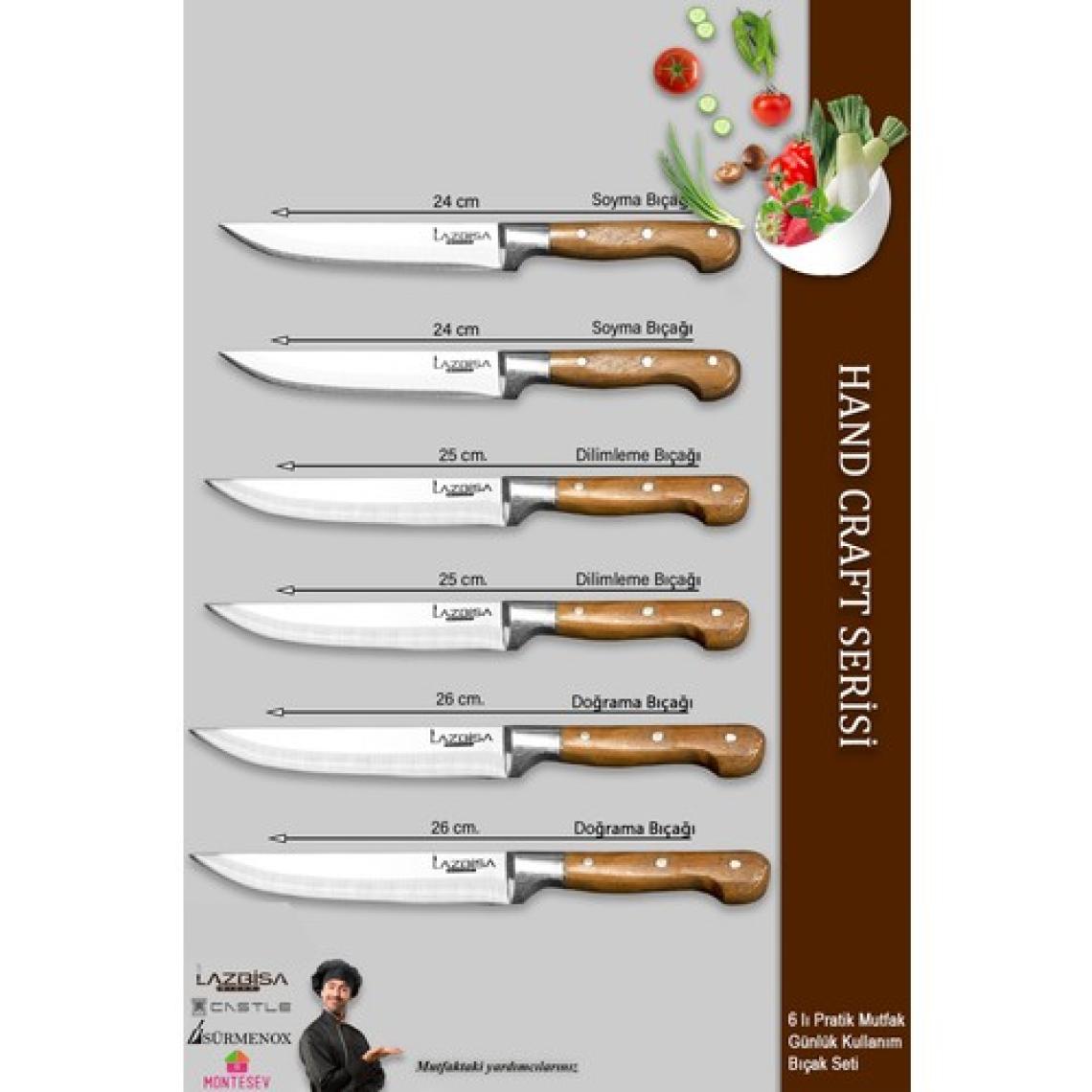 Lazbisa Hand Craft Mutfak Bıçak Seti Et Ekmek Sebze Meyve Bıçağı 6 Lı Set Günlük Kullanım ( Mtf-001 )