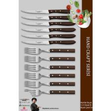 Lazbisa Hand Craft Serisi Steak Et Yemek Kahvaltı Bıçağı Çatalı 12 Li Set Mutfak Bıçak Seti ( Mtf-061 )
