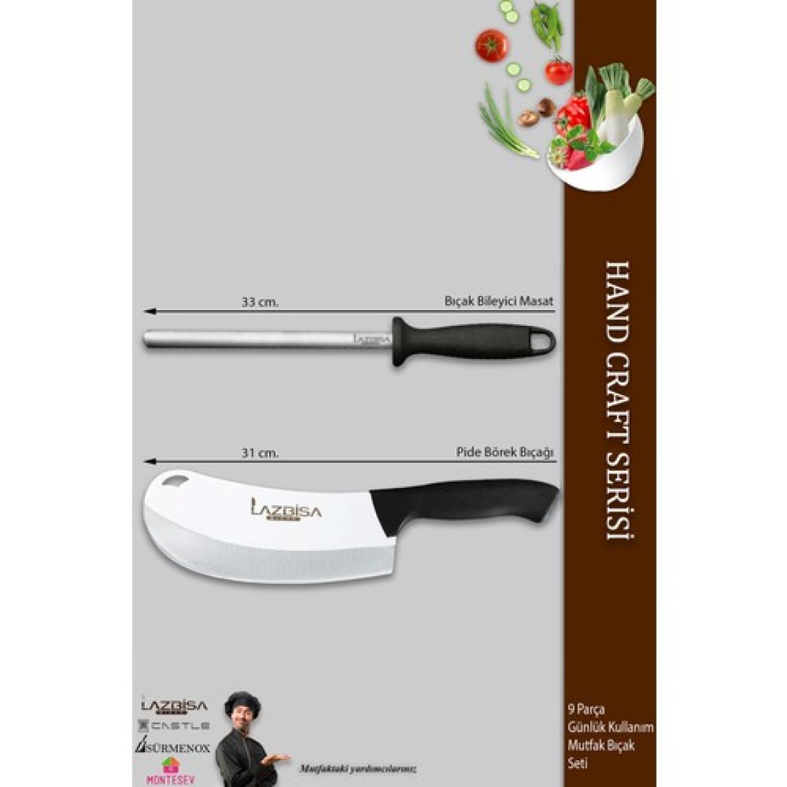 Lazbisa Hand Craft Pro Serisi Mutfak Bıçak Seti 9 Parça Et Ekmek Sebze Salata Börek Bıçağı (MFP-386)