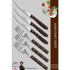 Lazbisa Hand Craft Serisi Steak Et Bıçağı Çatalı 6 Lı Set Mutfak Bıçak Seti ( Mtf-060 )